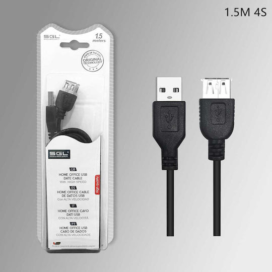 SGL USB 2.0 Cablu USB-A - USB-A female Negru 1.5m 097213