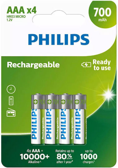 Philips Rechargeable Battery AAA Ni-MH 700mAh 1.2V 4pcs