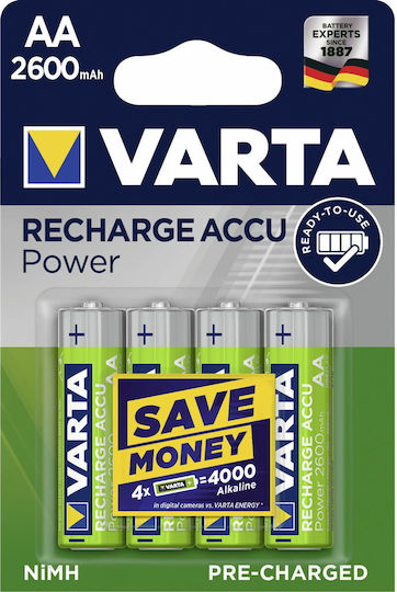 Varta Recharge Accu Power Baterii Reîncărcabile AA Ni-MH 2600mAh 1.2V 4buc