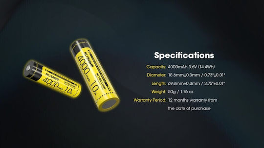 NiteCore Επαναφορτιζόμενη Μπαταρία 18650 4000mAh 3.6V 1τμχ