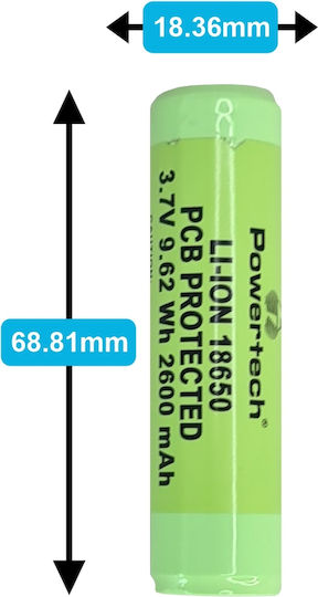 Powertech Wiederaufladbare Batterie 18650 Li-Ion 2600mAh 3.7V 1Stück