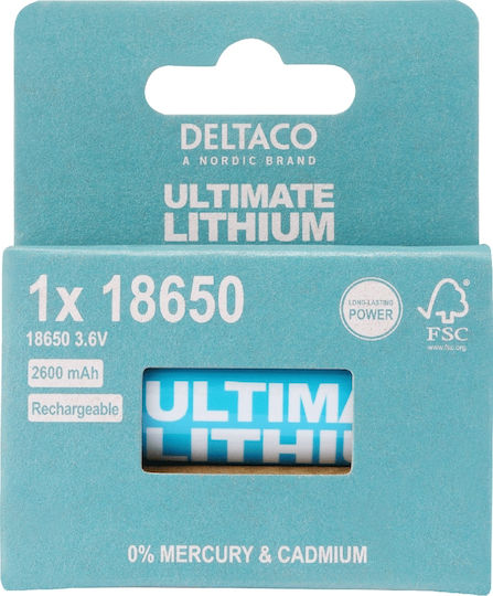 Deltaco Презареждаща батерия 18650 Li-ion 2600mAh 3.6V 1бр