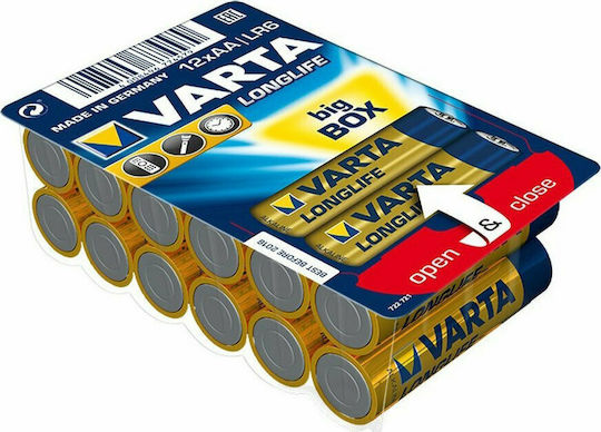 Varta 12 Pack Alkaline Batteries AA LongLife 1.5V 120316