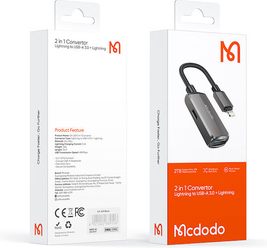 Mcdodo OTG 2v1 Μετατροπέας Lightning male σε Lightning / USB-A female 1τμχ