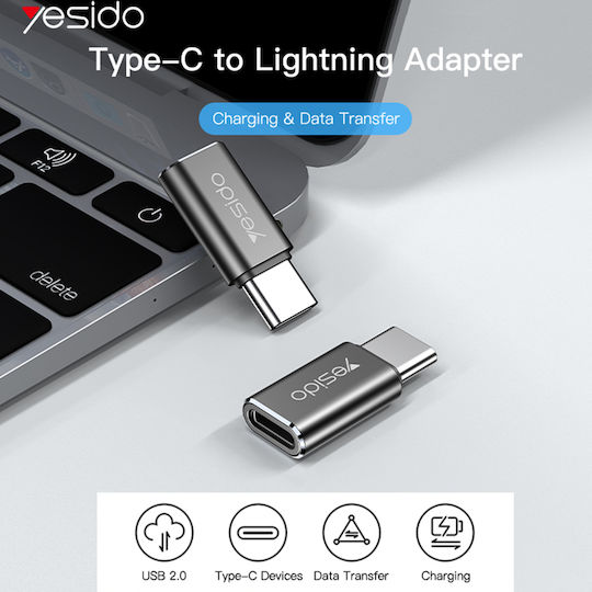 Yesido Μετατροπέας USB-C male σε Lightning female Γκρι 1τμχ
