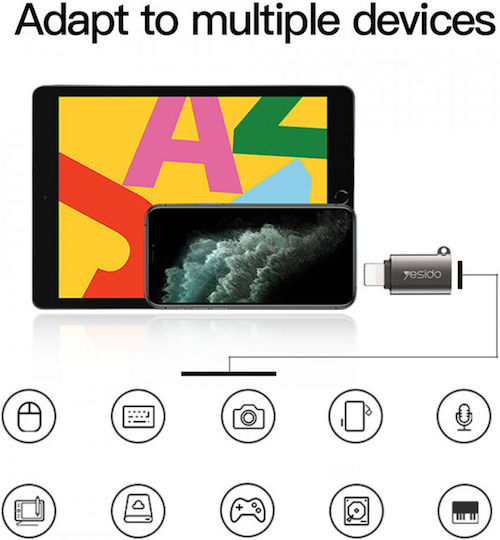 Yesido GS14 Конвертор Lightning мъжки към USB-A женски Черен 1бр