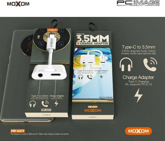 Moxom MX-AX19 Конвертор USB-C мъжки към 3.5mm / USB-C женски Бял 1бр