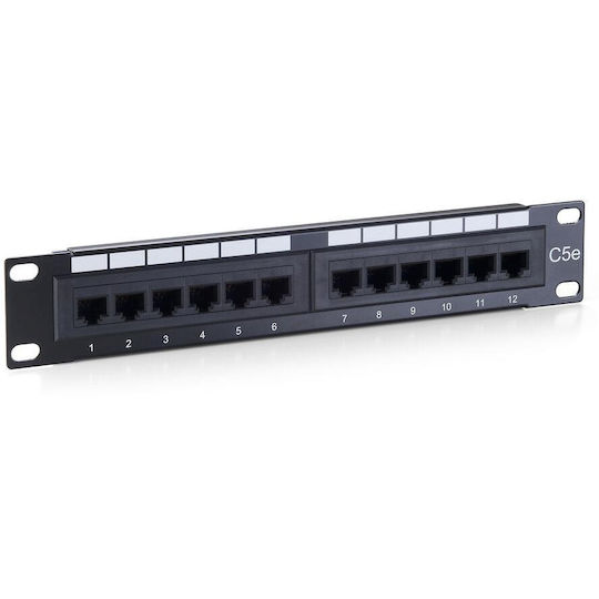 Equip Panou Patch Neecranat pentru Rack 1U 10" 12 Porturi cat5e Negru
