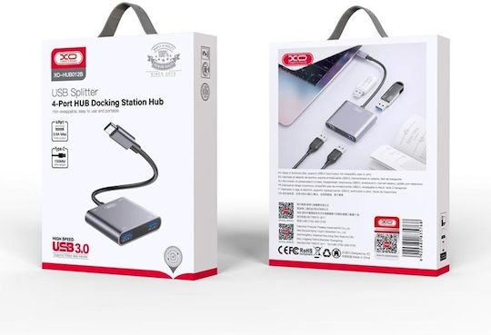 XO HUB015 Hub 5 Θυρών USB 3.0 με σύνδεση USB-C Γκρι