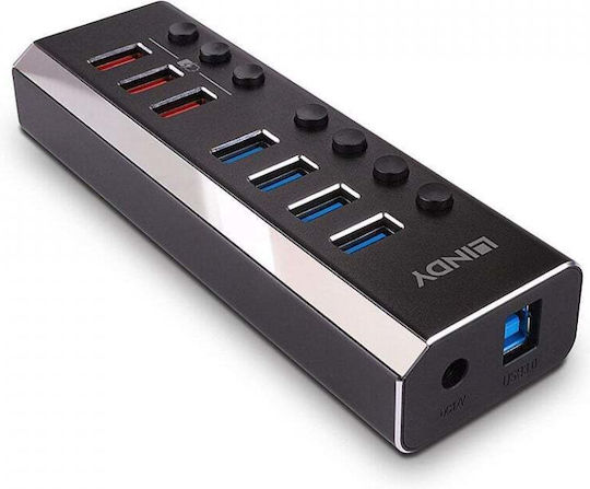 Lindy USB-Hub 7 Anschlüsse USB 3.0 mit Anschluss an einen Computer USB-A