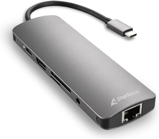 Sharkoon Hub 4 Porturi USB 3.2 Cu Conectare USB-A USB-C Ethernet