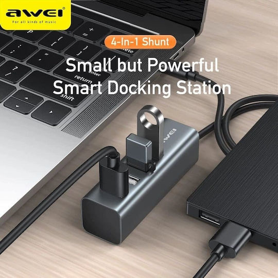 Awei USB 2.0 4 Port Hub with USB-A Connection Gray