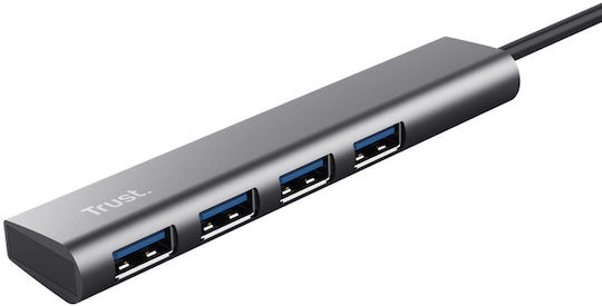 Trust Halyx USB-Hub mit 4 Anschlüssen USB 2.0 mit Anschluss an einen Computer USB-A Grau