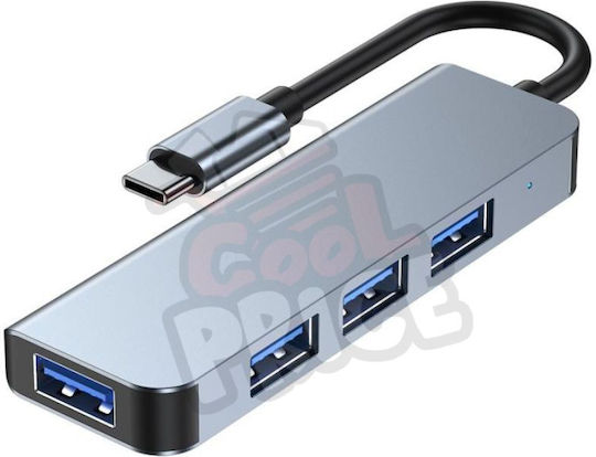 Andowl Hub 4 Θυρών USB 2.0 με σύνδεση USB-A Ασημί