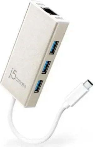 J5create Hub 4 Θυρών USB 3.1 με σύνδεση USB-C / Ethernet Λευκό