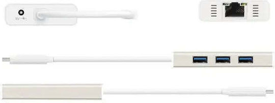 J5create Hub 4 Θυρών USB 3.1 με σύνδεση USB-C / Ethernet Λευκό