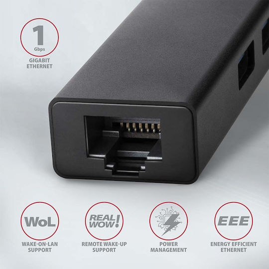 Axagon v1 Hub 4 Porturi USB 3.2 cu Conectare USB-A / Ethernet