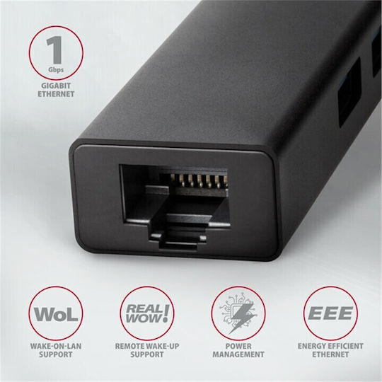 Axagon v1 USB Хъб с 3 Порта USB 3.2 с USB-C и Ethernet