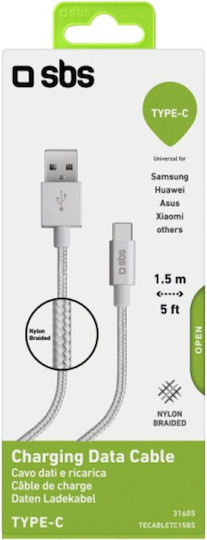 SBS USB 2.0 Cable USB-C male - USB-A Ασημί 1.5m CABLETC15BS