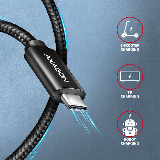 Axagon USB 3.2 Видео Кабел USB-C Мъжки - USB-C 240W Захранване PD Черен 1м BUCM4X-CM10AB