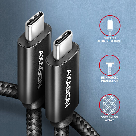 Axagon USB 3.2 Видео Кабел USB-C Мъжки - USB-C 240W Захранване PD Черен 1м BUCM4X-CM10AB