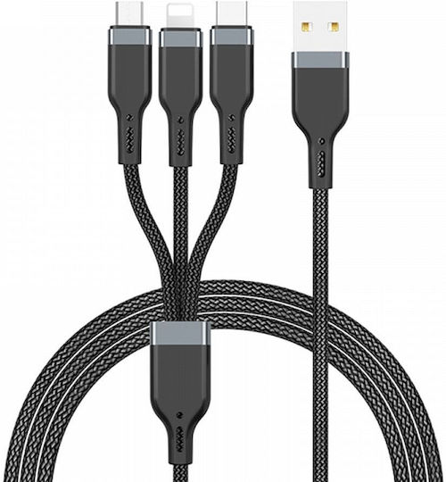 Wiwu Wi-C019 Braided USB 2.0 Cable USB-C Male - USB-A PD Black 1.2m