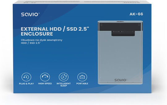 Savio Ak-66 Hard Drive Case 2.5" SATA III NVME with connection USB 3.0 in Schwarz color