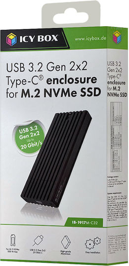 Icy Box Твърд диск кутия M.2 SATA III NVMe с връзка Type-C в Черен цвят