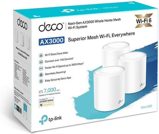 TP-LINK Deco X60 v3.20 WiFi Mesh Network Access Point Wi‑Fi 6 Dual Band (2.4 & 5GHz) in Triple KIt