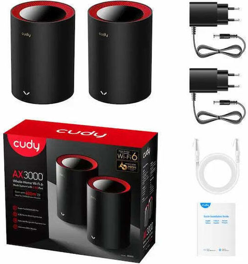 Cudy M3000 v2 WiFi Mesh Network Access Point Wi‑Fi 6 Dual Band (2.4 & 5GHz) in Double Kit Black