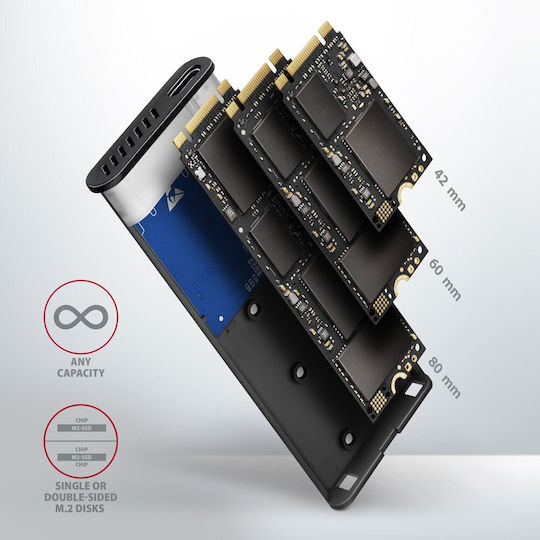 Axagon Hard Drive Case M.2 PCI-Express NVME with connection Type-C in Schwarz color
