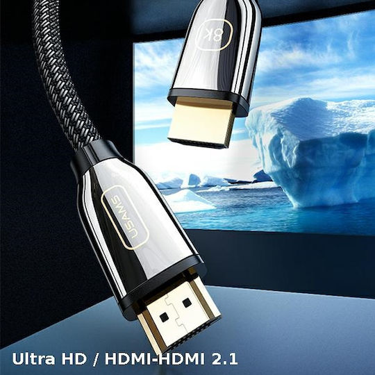 Usams US-SJ498 HDMI 2.1 Braided Cable HDMI male - HDMI male 3m Μαύρο