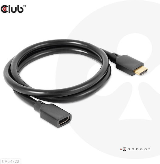 Club3D HDMI 2.1 Ultra High Speed 48Gbps 4K 120Hz HDR VRR Cable HDMI Male - HDMI Female 1m Black