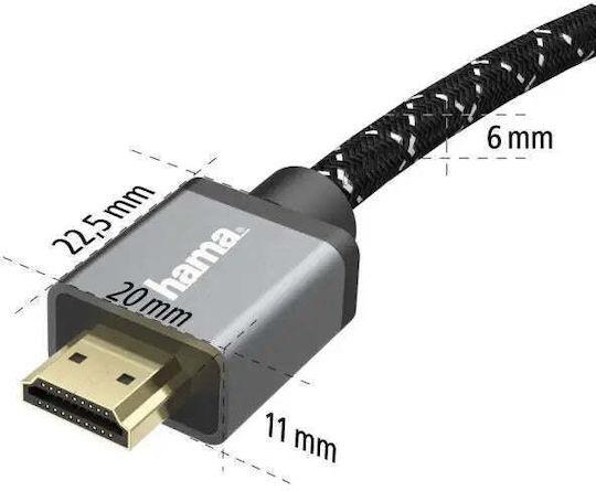 HAMA Cablu Braided Ultra High Speed HDMI 2.1 Ultra High Speed 48Gbps 4K 120Hz HDR VRR HDMI De Sex Masculin - HDMI De Sex Masculin 1m Negru