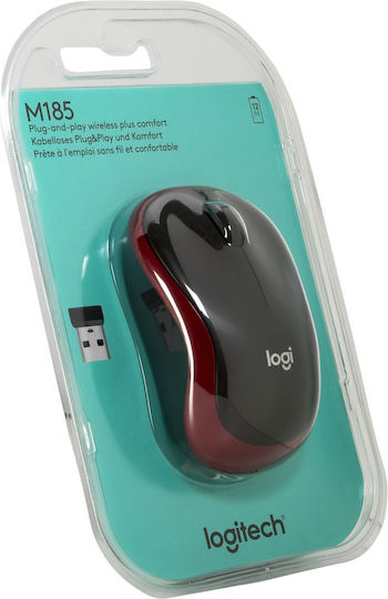 Logitech M185 Ασύρματο Mini Ποντίκι Black/Red