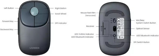 Ugreen Fun+ MU102 Безжичен Ергономичен Bluetooth Мишка Син