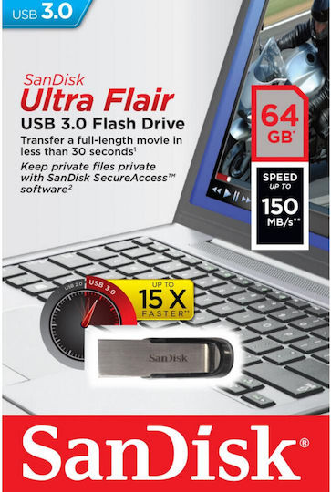 Sandisk Ultra Flair 64GB USB 3.0 Stick Black