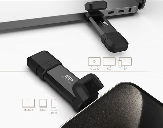 Silicon Power DS72 1TB USB 3.2 SSD Stick cu conexiune USB-A & USB-C Negru
