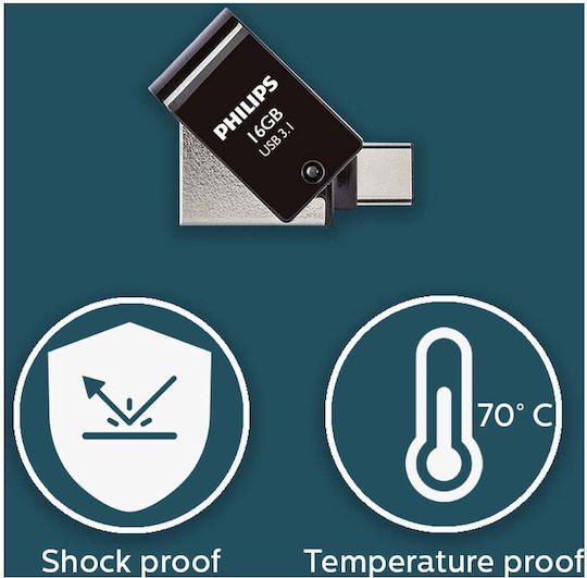 Philips 2in1 16gb Usb 3.1 Stick 16GB USB 3.1 Stick with connection USB-C Black