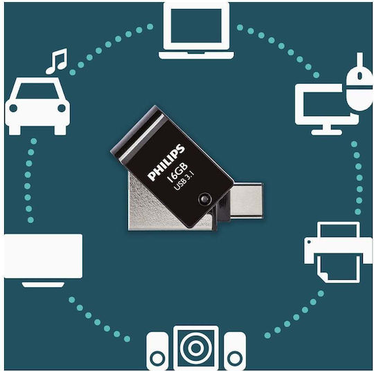 Philips 2in1 16gb Usb 3.1 Stick 16GB USB 3.1 Stick with connection USB-C Black
