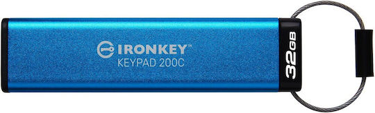 Kingston IronKey Keypad 200C 32GB USB 3.2 Stick με σύνδεση USB-C Μπλε
