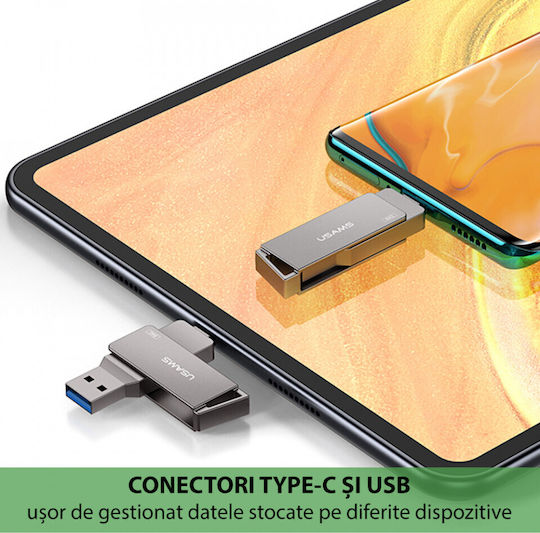 Usams ZB199UP01 32GB USB 3.0 Stick mit Verbindung USB-A & USB-C Schwarz