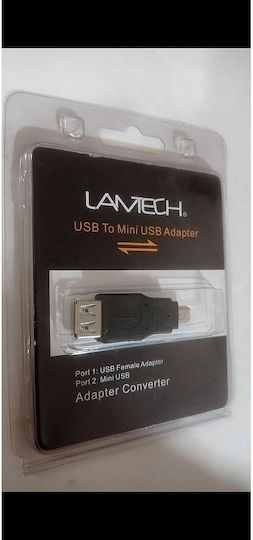 Lamtech Конвертор USB-A мъжки към мини USB мъжки Черен 1бр LAM092564