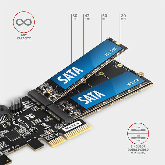 Controler Axagon Pces-sa4m2 Controler Pcie 2x Sata Intern 6g + 2x Intern M.2 B-key Sata Sp & Lp
