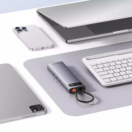 Baseus Starjoy Metal Glam USB-C Docking Station with HDMI 4K PD Ethernet and Support for 2 Monitors Silver