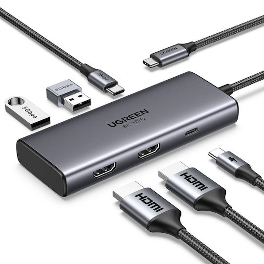 Ugreen Cm498 USB-C / USB-A Docking Station with 4K PD Silver