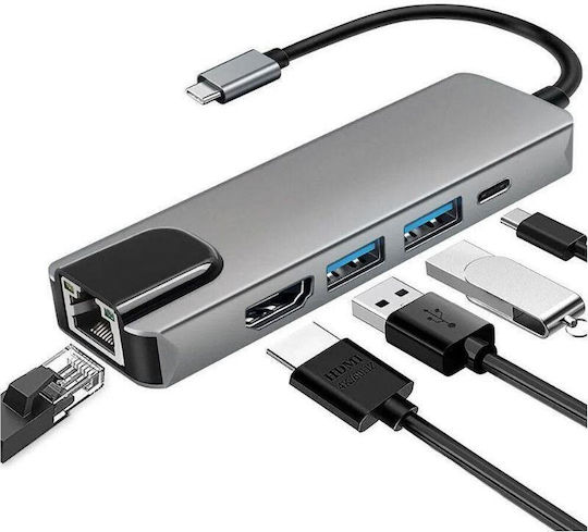 NSP N18 USB-C Докинг станция с HDMI 4K PD Етърнет Сив