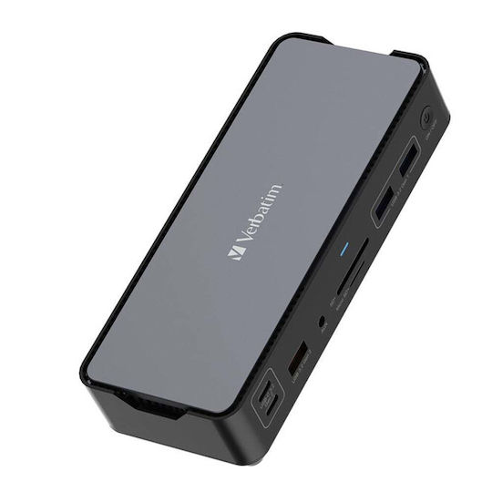 Verbatim Pro 15-in-1 USB-C Docking Station with HDMI/DisplayPort 4K PD Ethernet and Support for 2 Monitors Black