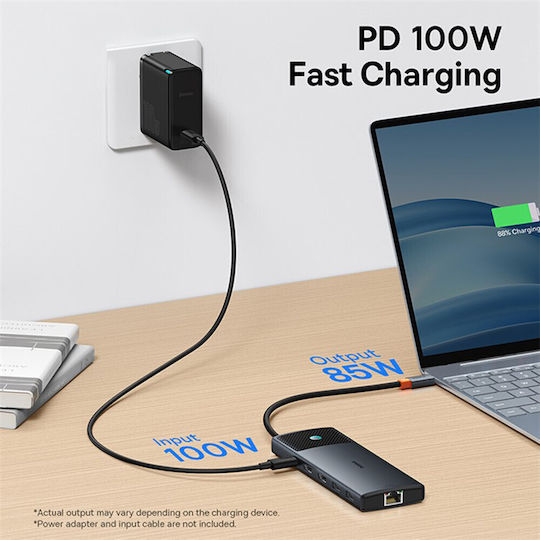Baseus BS-OH083 USB-C Докинг станция с HDMI 4K PD Ethernet и свързване 2 монитора Черен