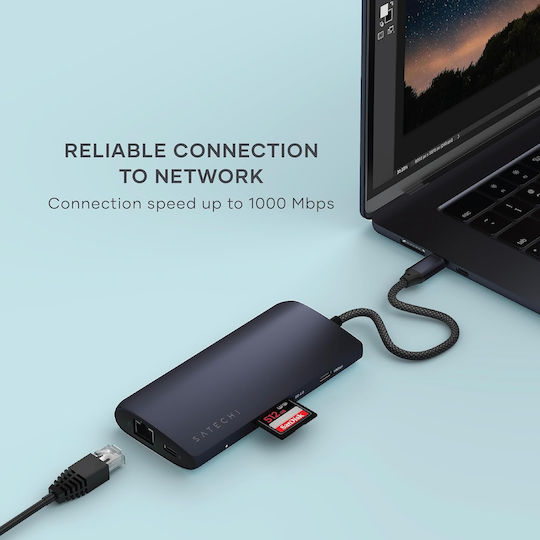 Satechi USB-C Докинг станция с HDMI 4K PD Ethernet Черен (ST-P8KED)
